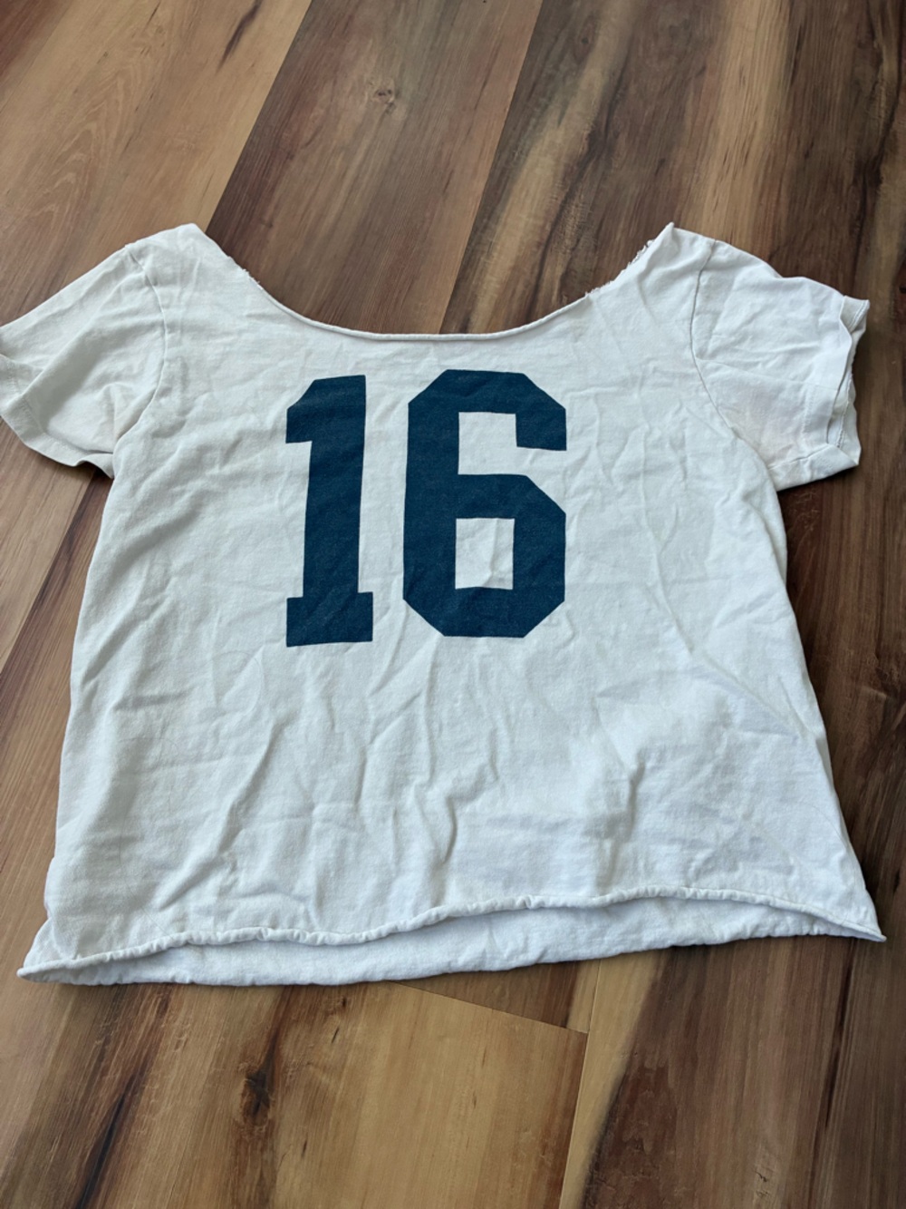 Brandy Melville White Tee with Navy '16' Graphic